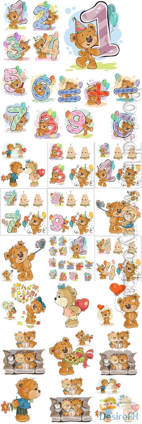 Funny cartoon teddy bears in vector