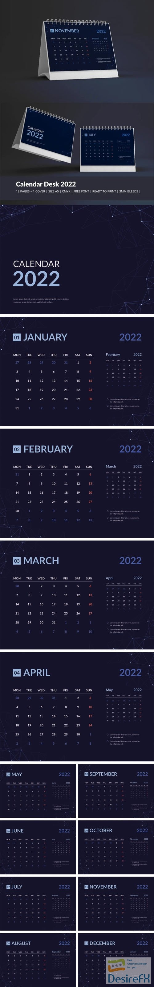 Galaxy Calendar Desk 2022 Theme Vector Template