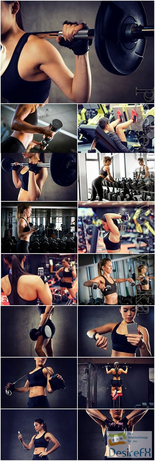 Girl with a beautiful figure in the gym stock photo