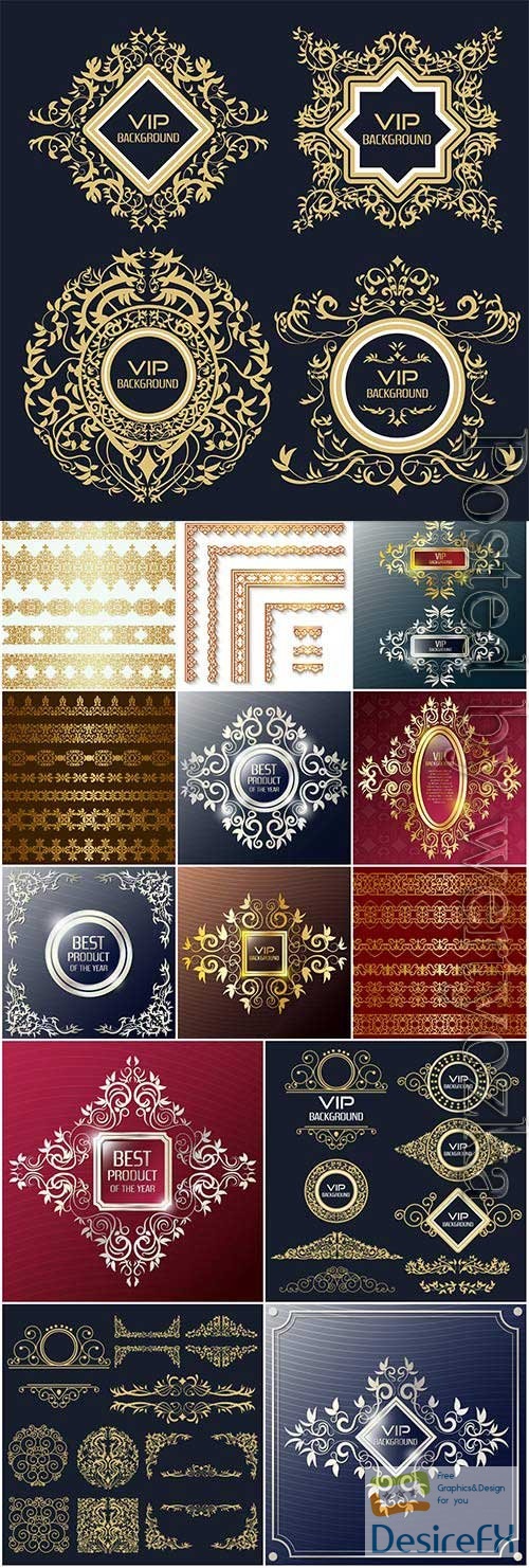 Gold ornaments, decorative elements in vector