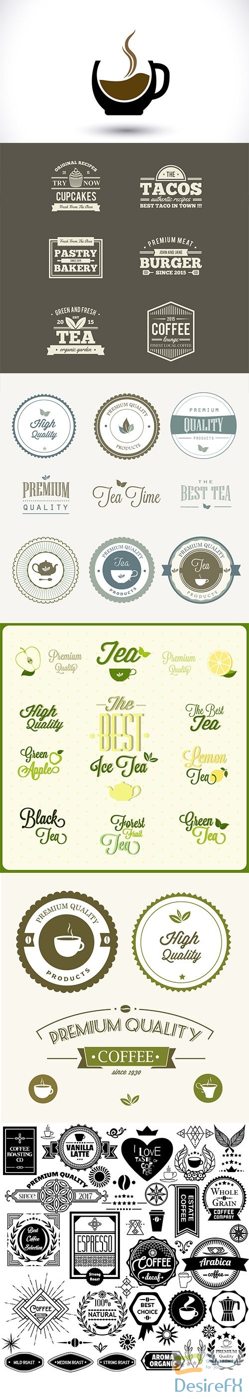 Hand-drawn coffee and tea logos set vol 2