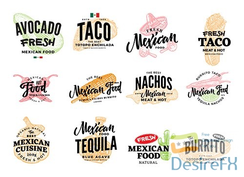 Hand-drawn mexican food logos