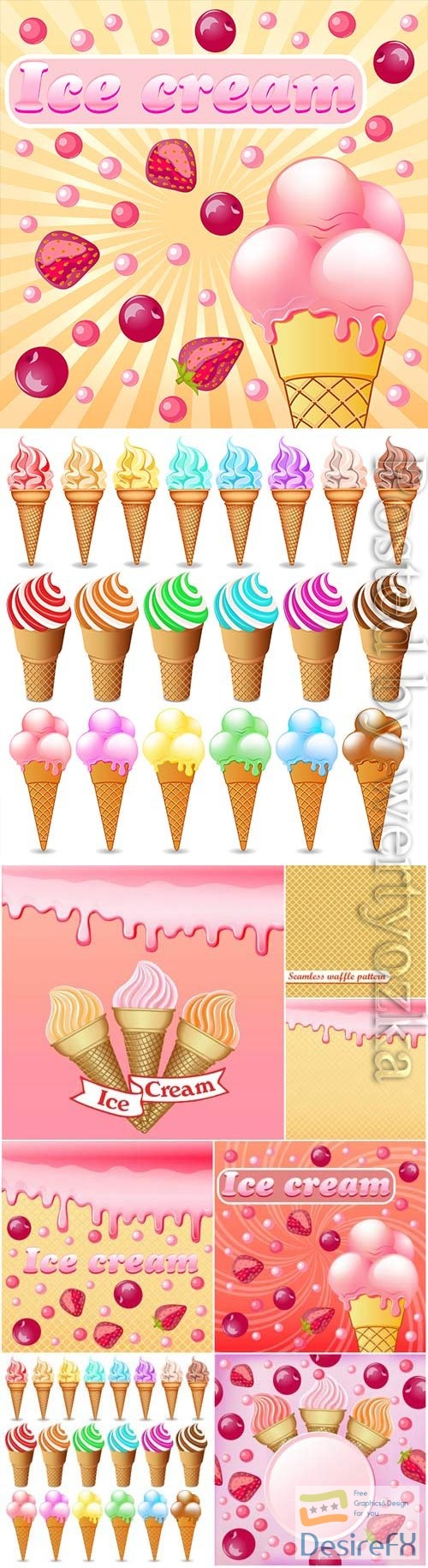 Ice cream with different flavors in vector