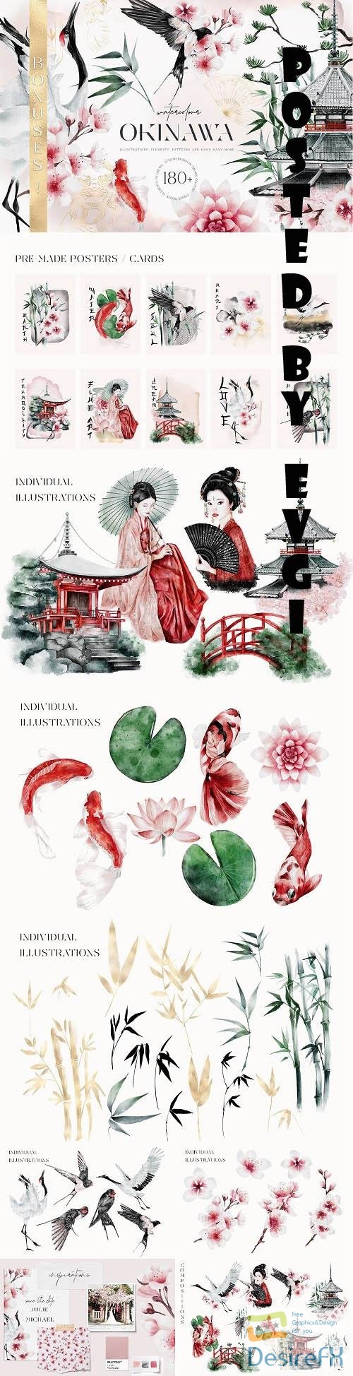Japanese Oriental Huge Watercolor Collection and Patterns - 1464765