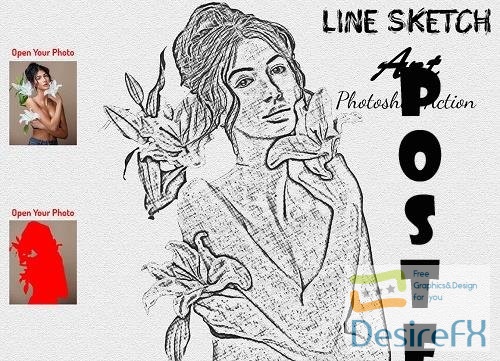 Line Sketch Art Photoshop Action - 6204220
