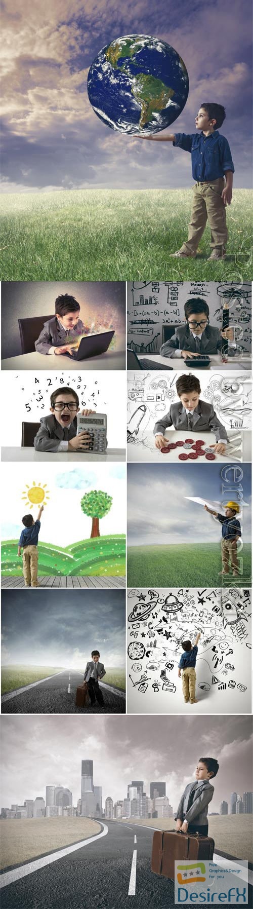 Little boy and creative ideas concept stock photo
