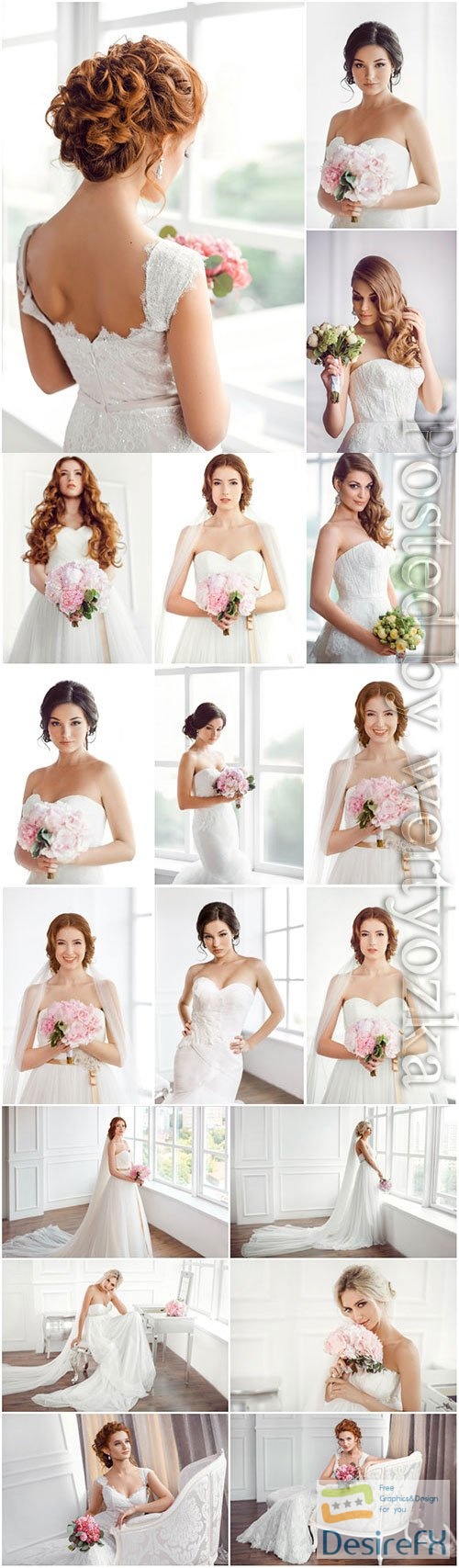 Lovely brides in luxurious dresses stock photo