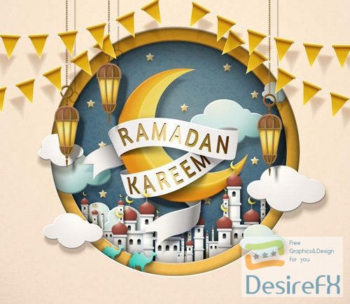 Lovely ramadan kareem design in paper art style