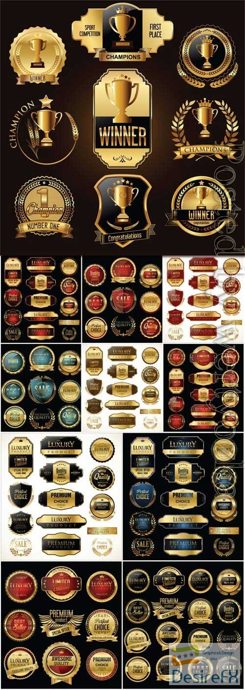 Luxury labels with gold decor in vector