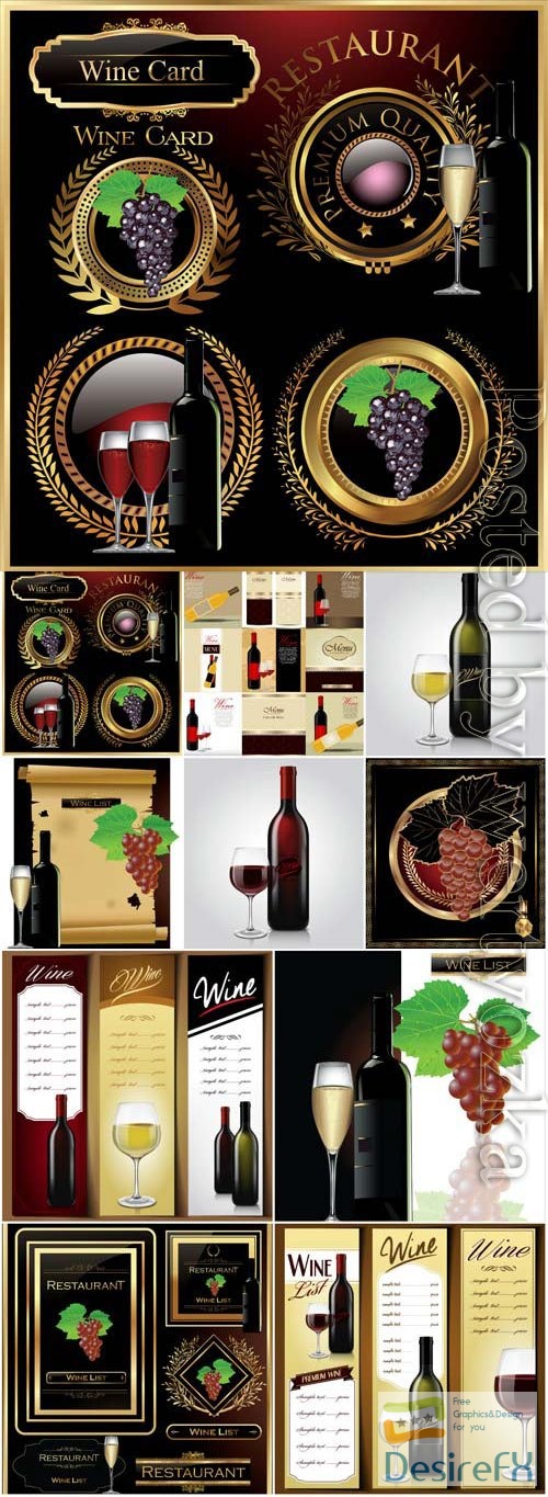Luxury wine labels and menus in vector