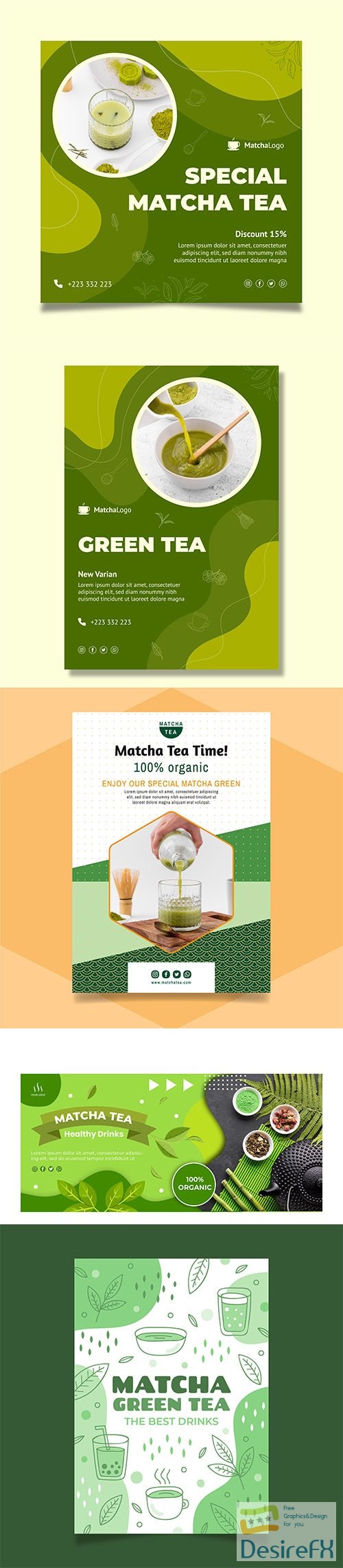 Matcha tea template set