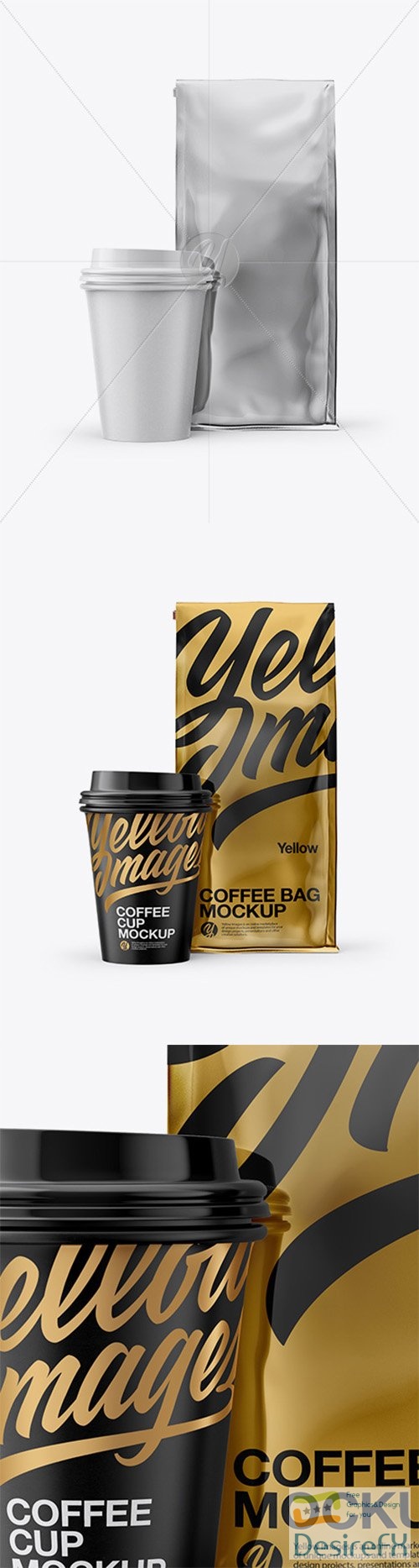 Metallic Bag with Coffee Cup Mockup - Front View 23266 TIF