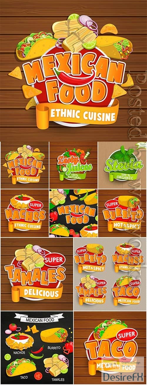 Mexican food stickers in vector