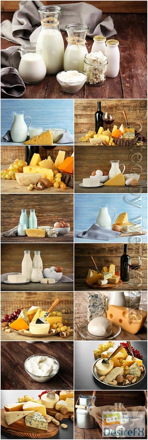 Milk, cheese, cottage cheese, eggs stock photo