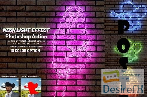 Neon Light Effect Photoshop Action - 5760163