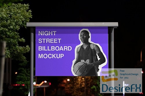 Night Outdoor Street Billboard Mockup #2 B36ED4G