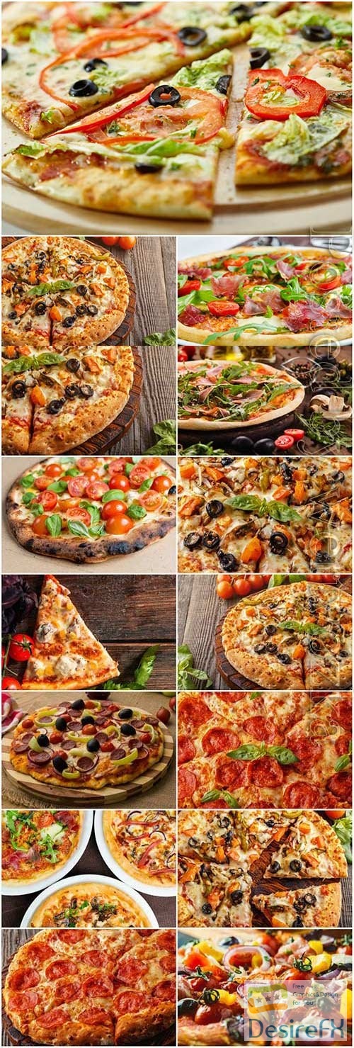Pizza with various toppings stock photo