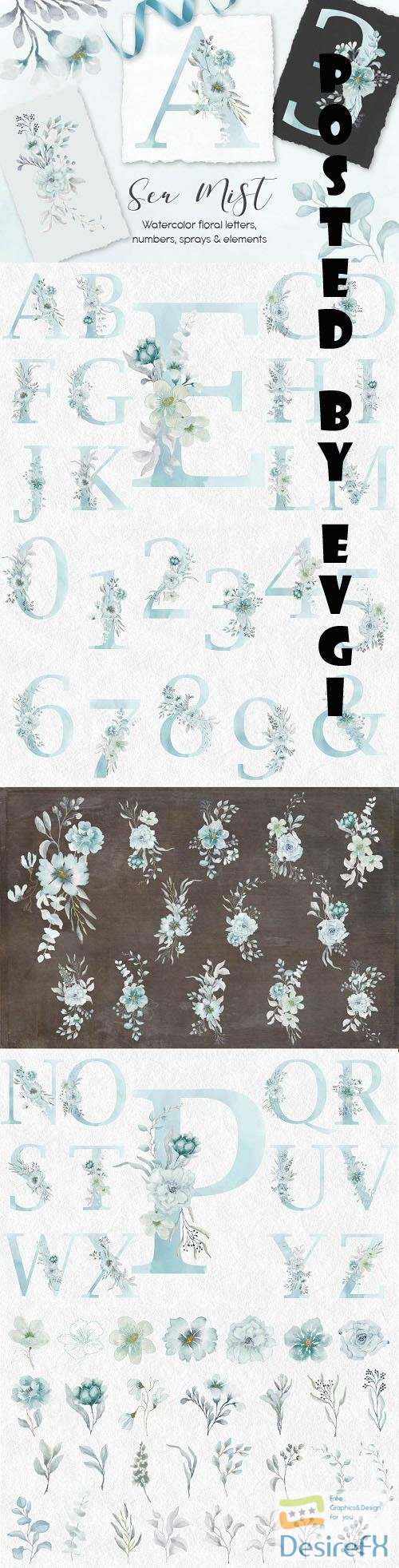 Sea Mist watercolor alphabet - 6221625