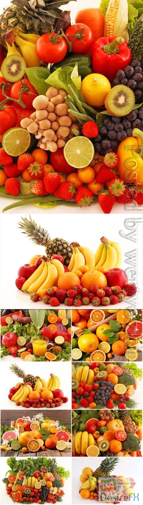 Set of fresh fruits and berries stock photo