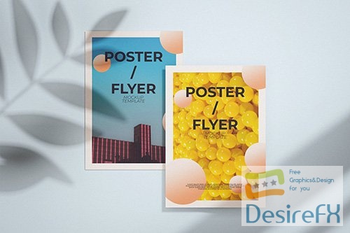 Simple Poster Mockup Template With Leaf Shadow