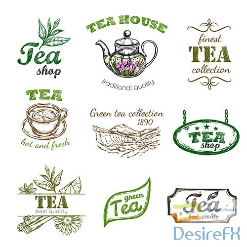 Sketch tea logo set