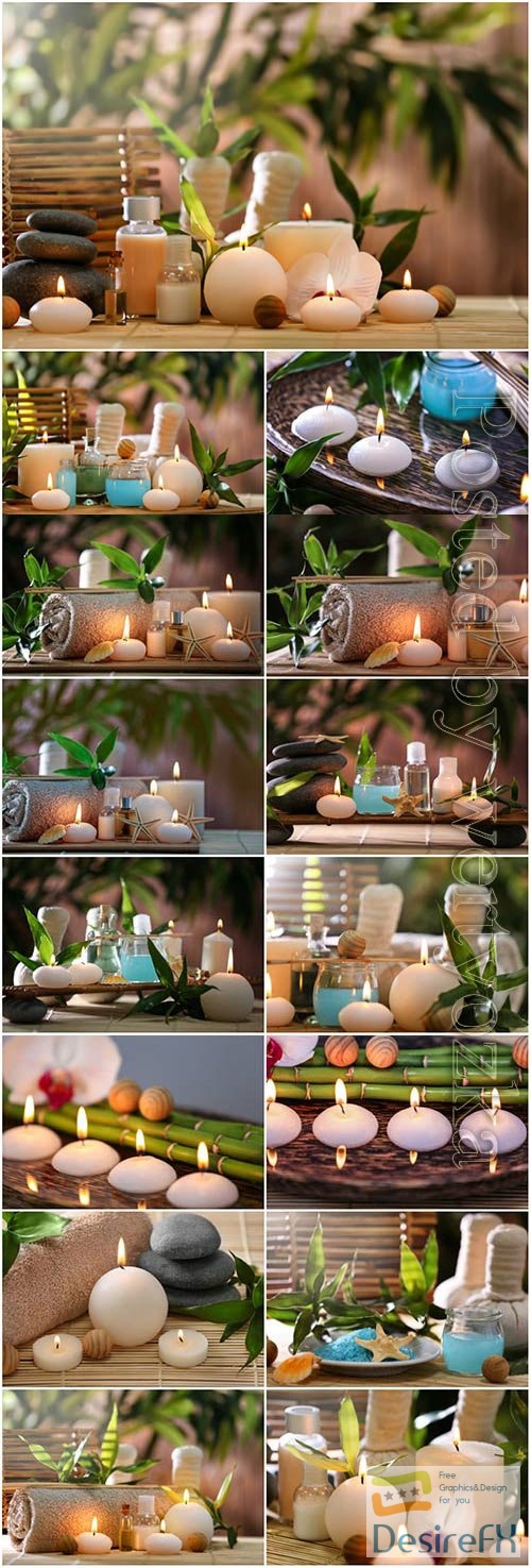 Spa composition with candle stones and bamboo stock photo