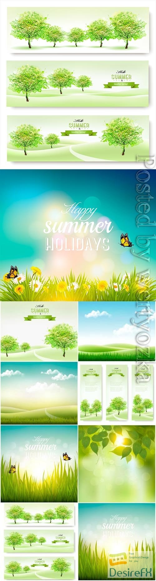 Summer banners and backgrounds with nature in vector