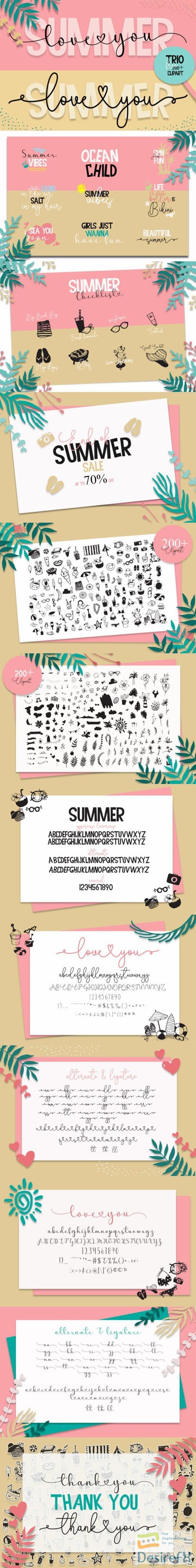 Summer Love You - Playful Duo Font 3-Weights + Clipart Bonus