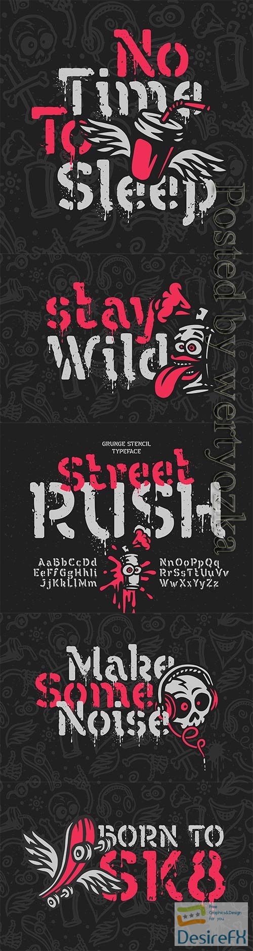 Vector font set with grunge effect