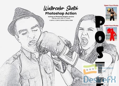Watercolor Sketch Photoshop Action - 5717421