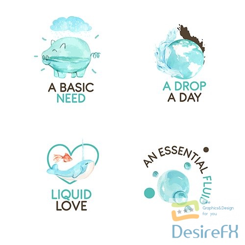 World water day concept watercolor logo illustration