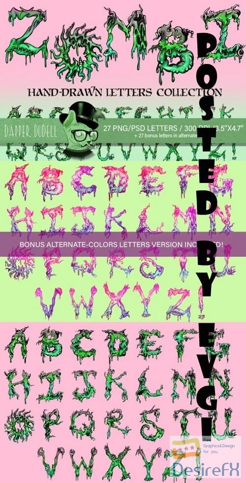 Zombie A-Z Hand Drawn Letters Alphabet