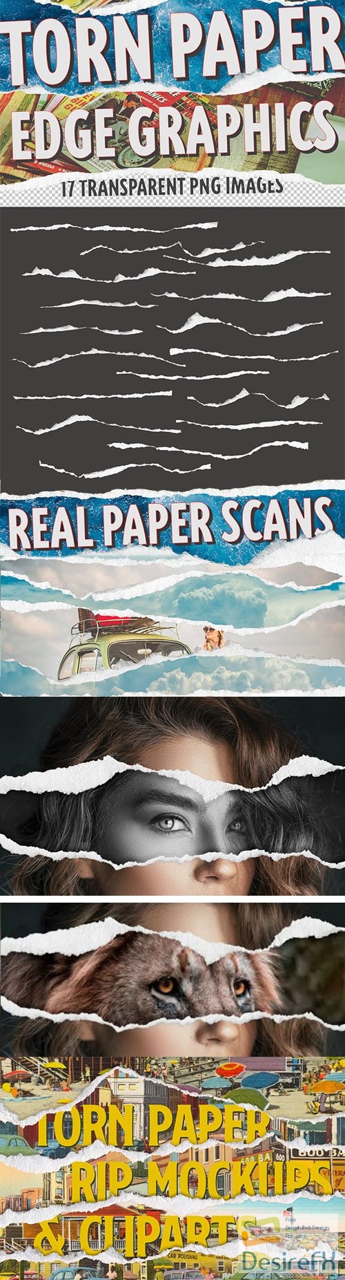 17 Torn Paper Edges - Real Paper Scans