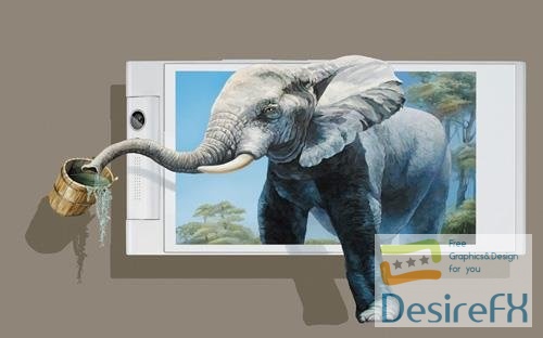 3d embossed elephant out of the background wall painting