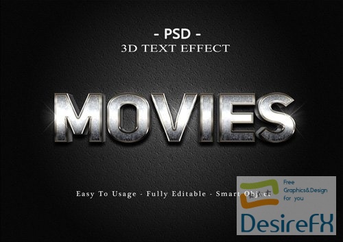 3d movies text effect Premium Psd
