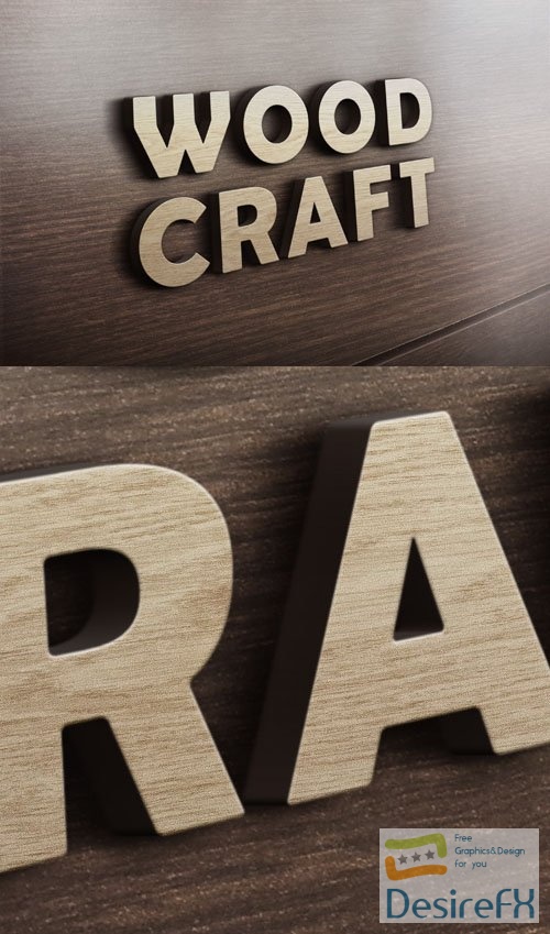 3D Wood Craft Logo PSD Mockup Template
