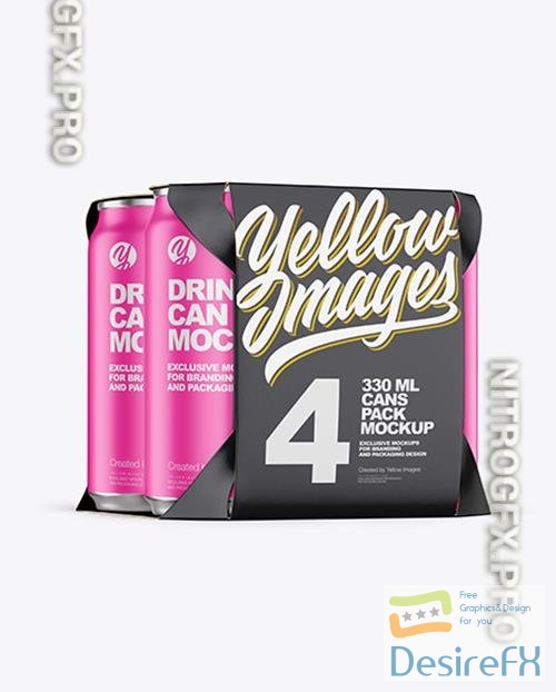 Carton Pack W/ 4 Matte Cans Mockup 82765