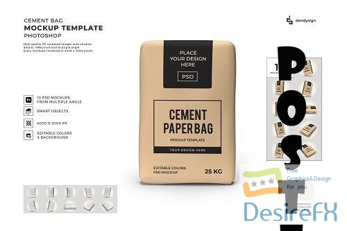 Cement Paper Bag 3D Mockup Template Bundle - 1510939