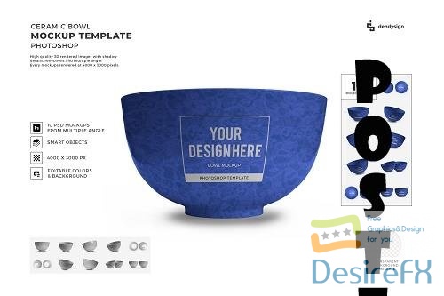 Ceramic Rice Bowl 3D Mockup Template Bundle - 1510968