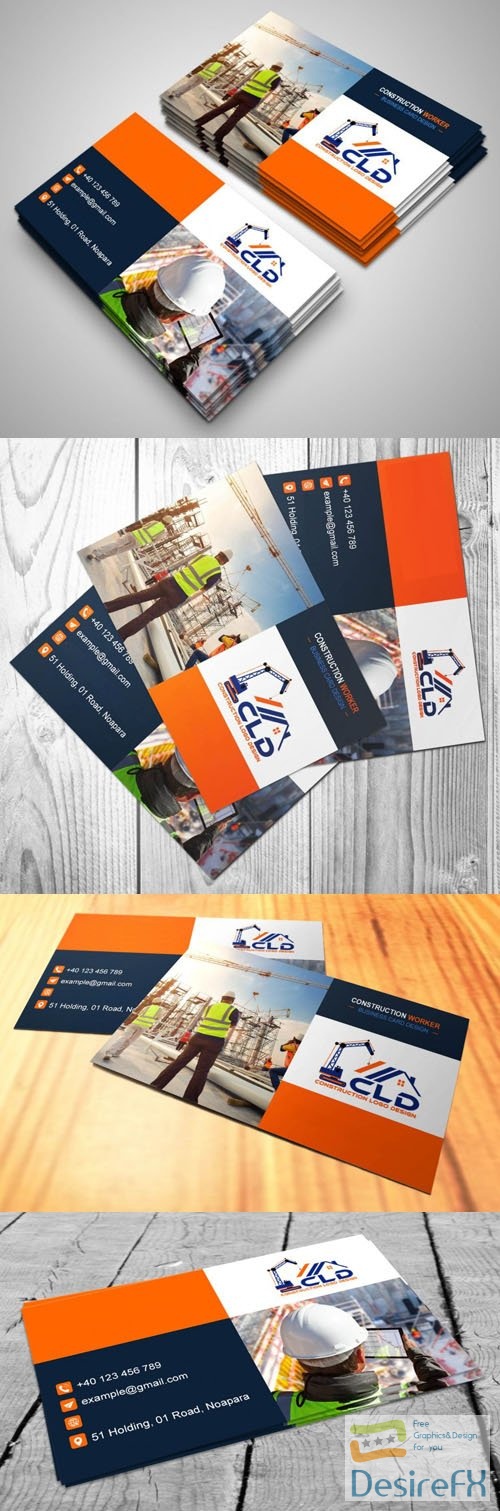 Construction Business Card PSD Design Template