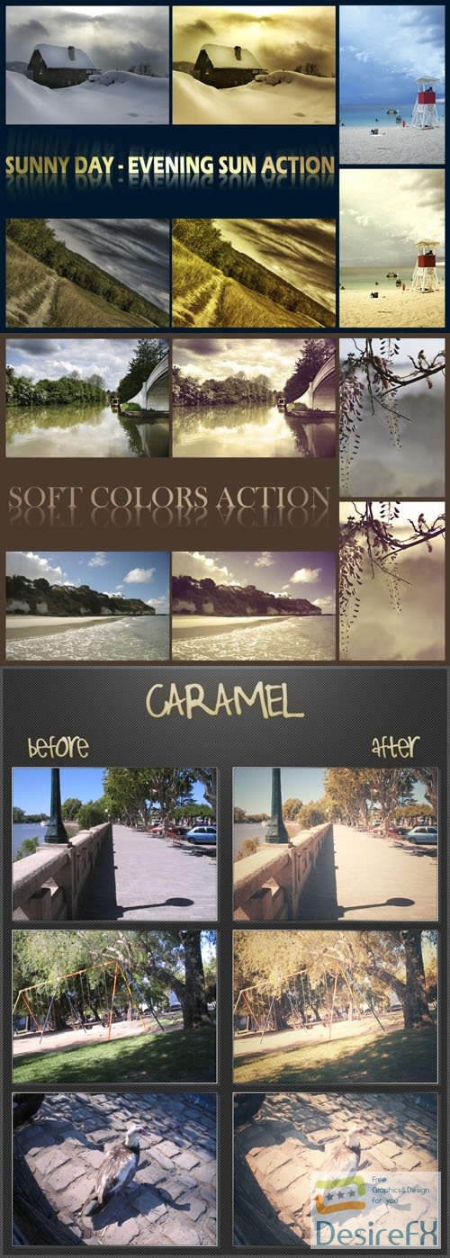 Evening Sun, Soft Colors and Caramel Actions for Photoshop