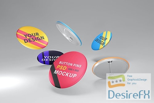 Fly buttons pin design mockup 2X6PM98 PSD