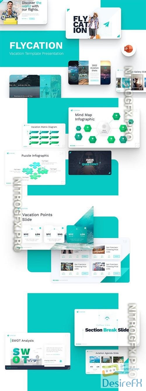 Flycation Vacation PowerPoint Template AJV3US2