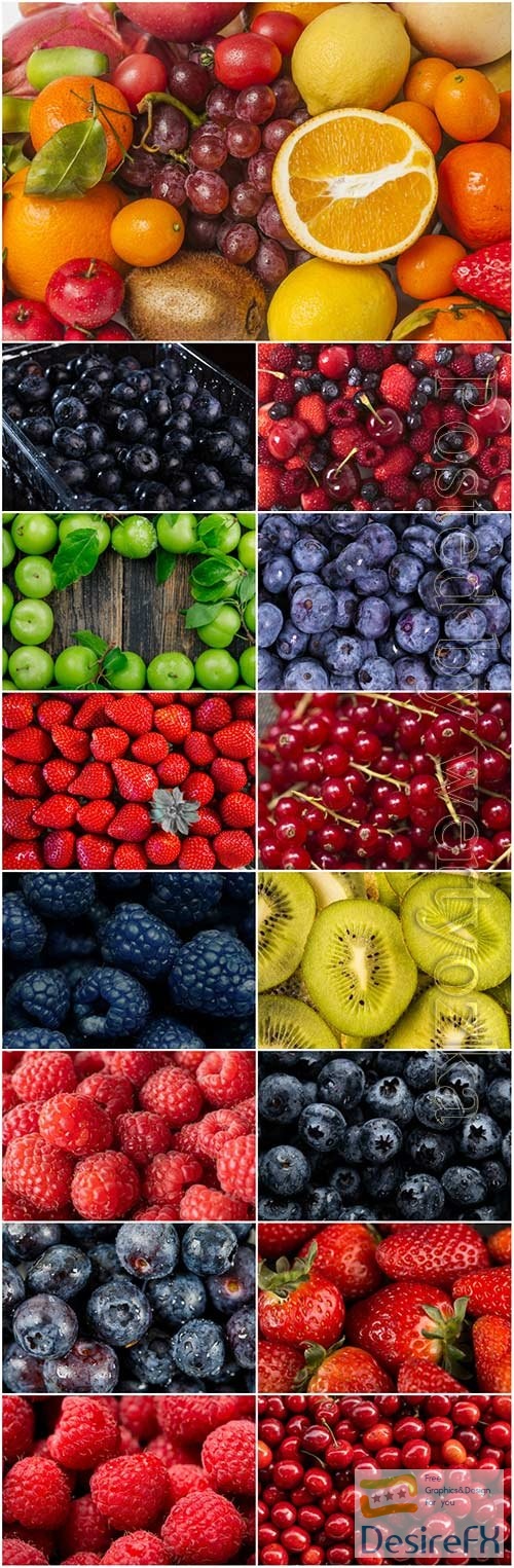 Fruits and berries stock photo set