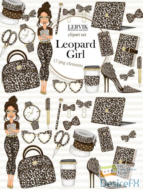 Girl Planner - Clipart Set- Leopard Print Graphic