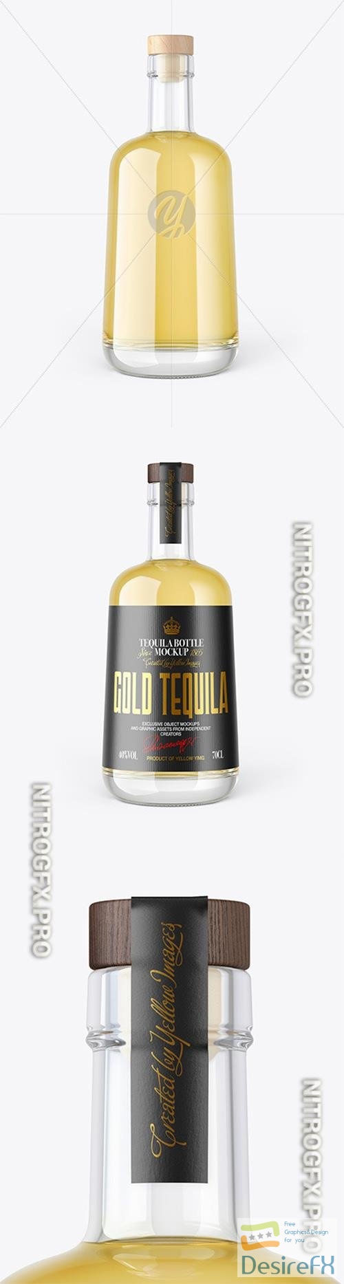 Gold Tequila Bottle with Wooden Cap Mockup 82695