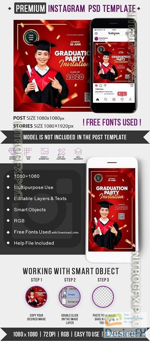 Graduation Party Invitation Instagram Post and Story Template