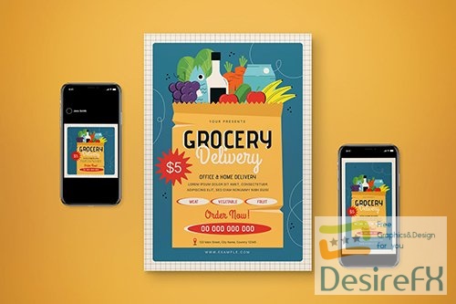 Grocery Delivery Flyer Set G9P5HG3 PSD