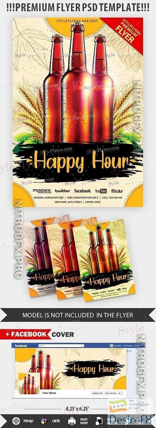 Happy Hour Flyer Template Instagram Post and Story Template PSD