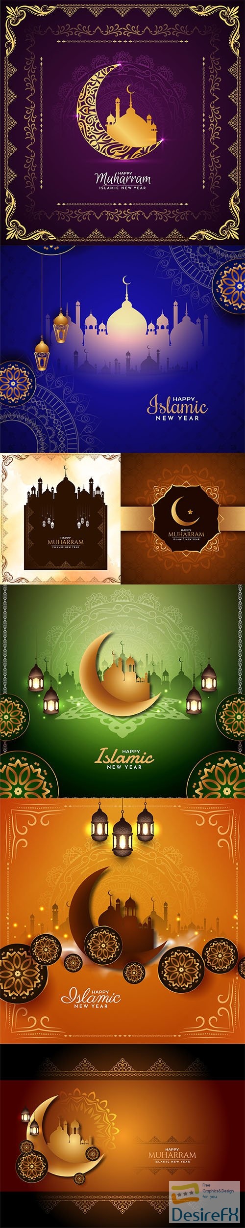 Happy muharram islamic new year crescent moon background vector